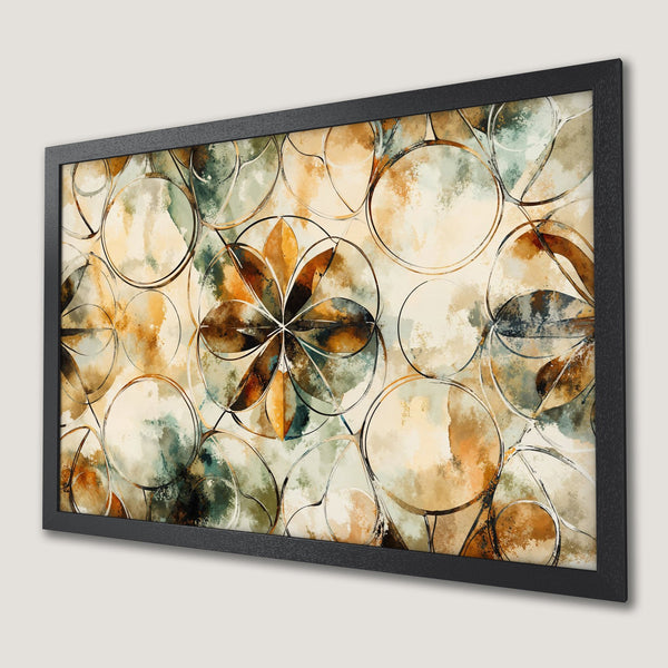 Framed Poster: Abstract floral art in warm earth tones. Modern style, perfect for home decor. Enhance your space with this beautiful poster.