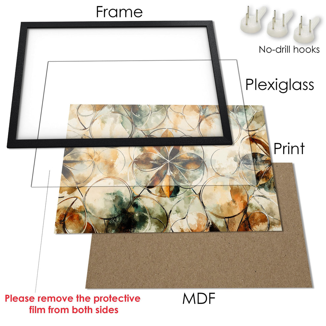 Framed Poster art print with abstract floral design in warm earth tones. Ready to hang!