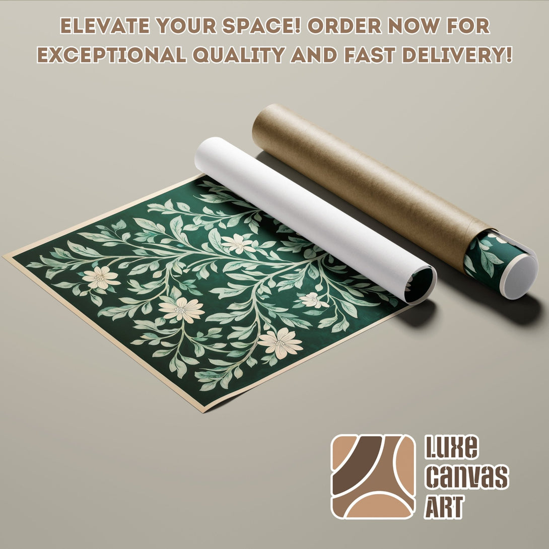 Floral Poster Roll in green and cream color palette, perfect wall art for your home decor. Order now!