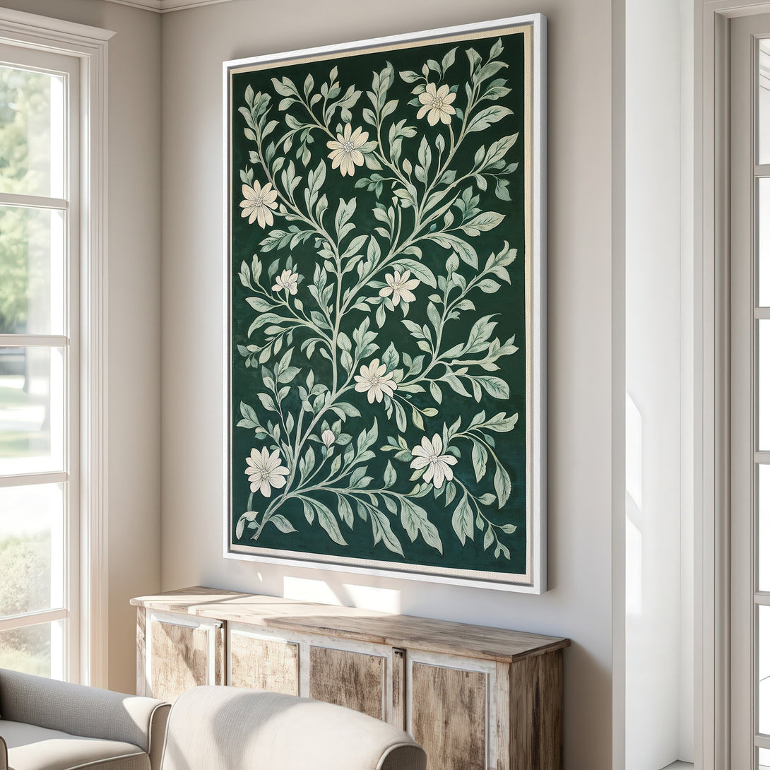 Framed Wall Art: Elegant floral design in green and cream tones. Perfect for adding a touch of nature and sophistication to your home decor.