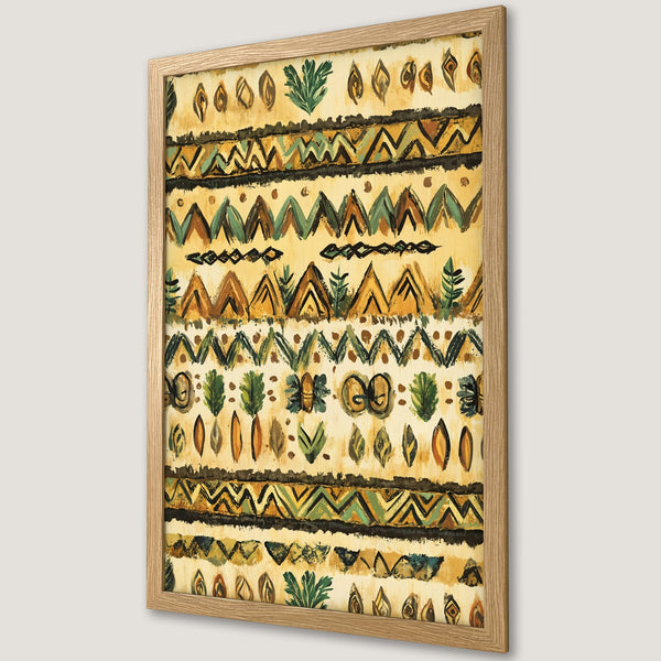 Framed Poster featuring an abstract tribal pattern in earthy tones. Perfect art for your home decor.