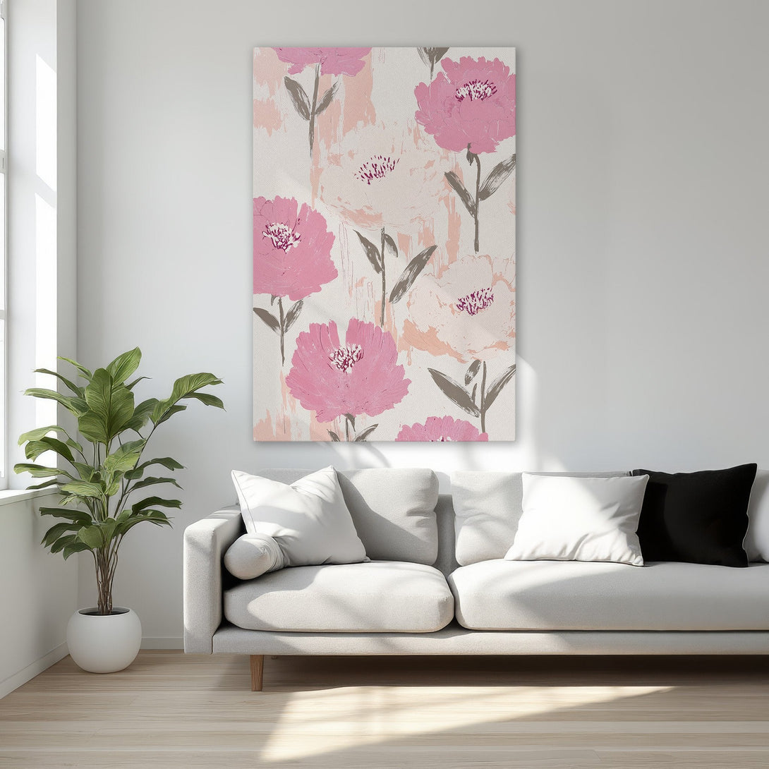 Framed Wall Art featuring pink floral abstract art. Adds a touch of elegance with its soft color palette and stylish design. Perfect for bedroom decor.