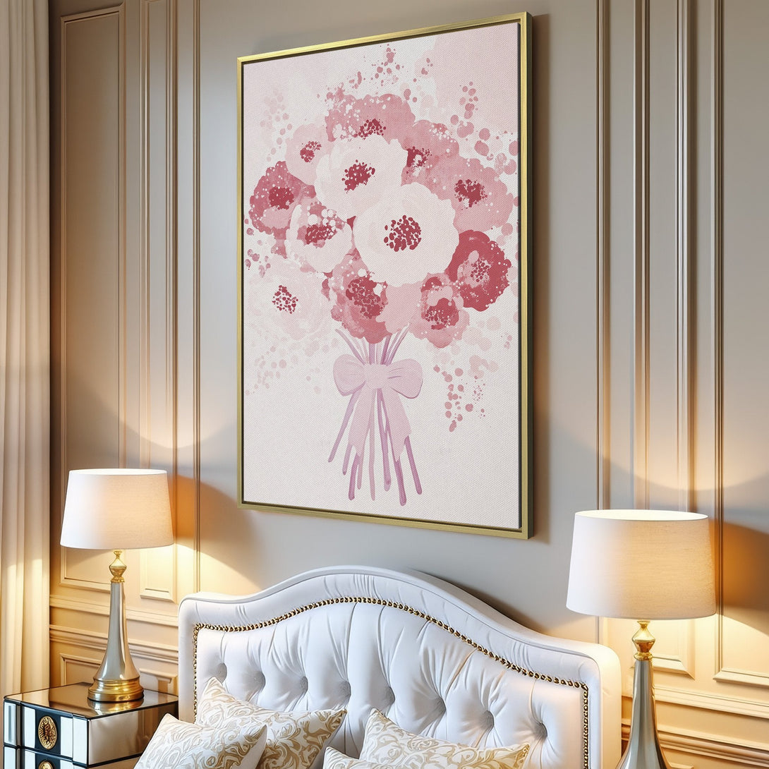 Canvas Print featuring a watercolor bouquet in pink hues, perfect for adding a touch of floral elegance to any space.