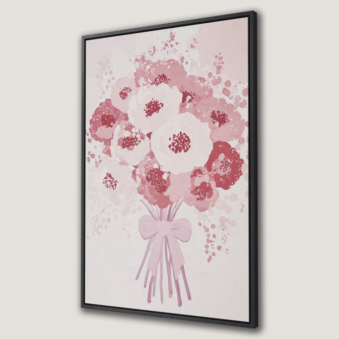 Framed Wall Art featuring a watercolor bouquet in soft pink hues. Perfect floral art for adding a touch of elegance and charm to your home decor.