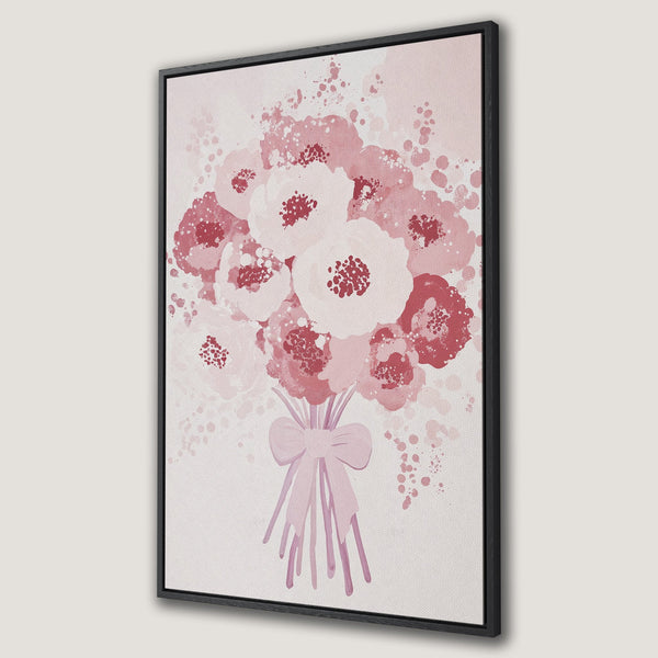 Framed Wall Art featuring a watercolor bouquet in soft pink hues. Perfect floral art for adding a touch of elegance and charm to your home decor.