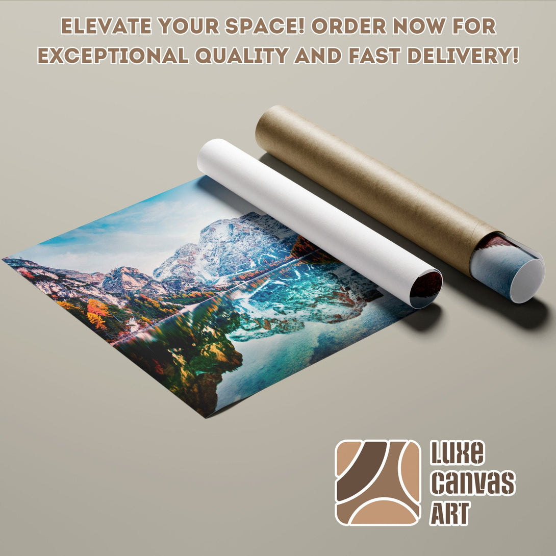 Mountain landscape poster roll with vibrant colors. Elevate your space with this stunning art print!