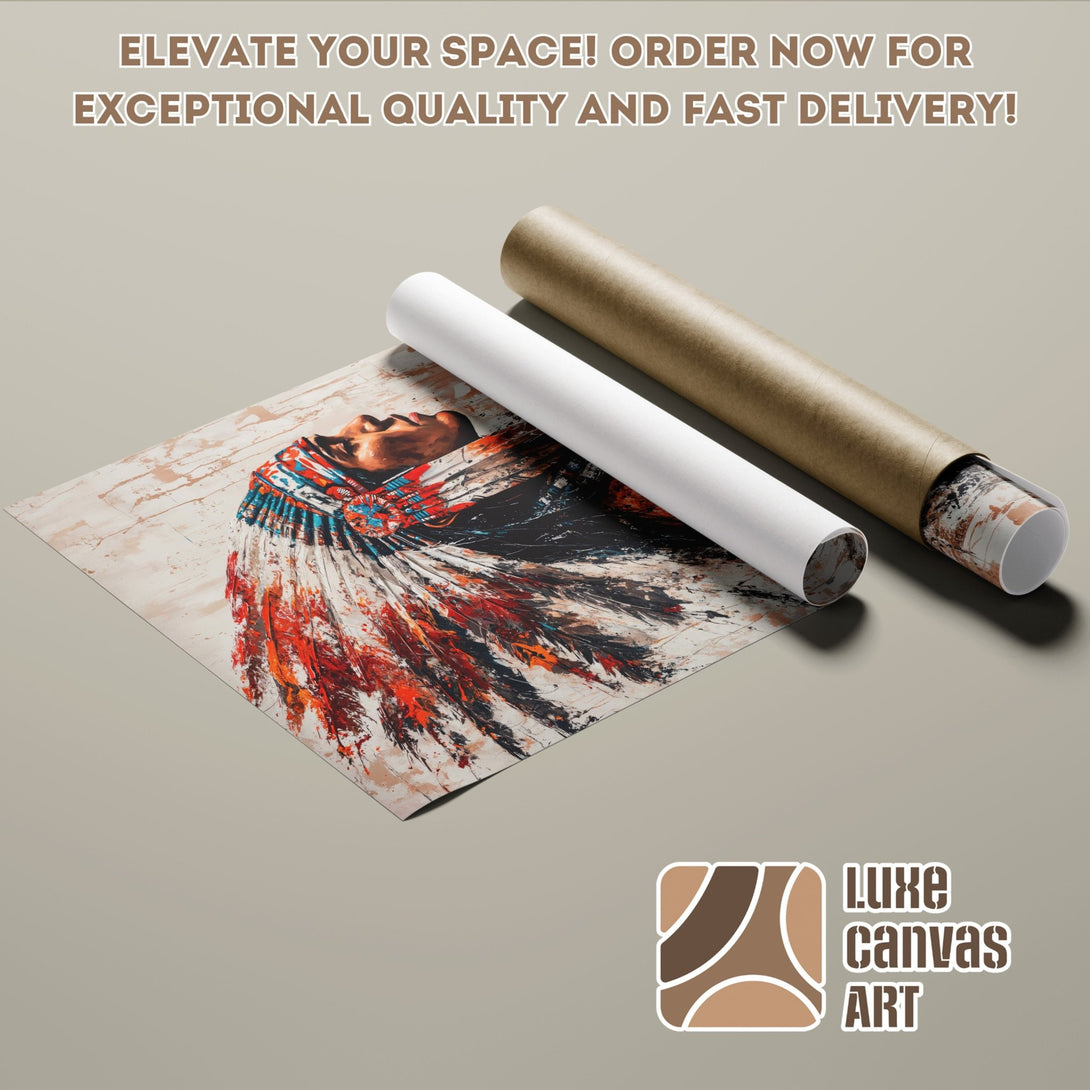 Poster Roll featuring Native American art in a vibrant, expressive style with a warm color palette. Elevate your space today!