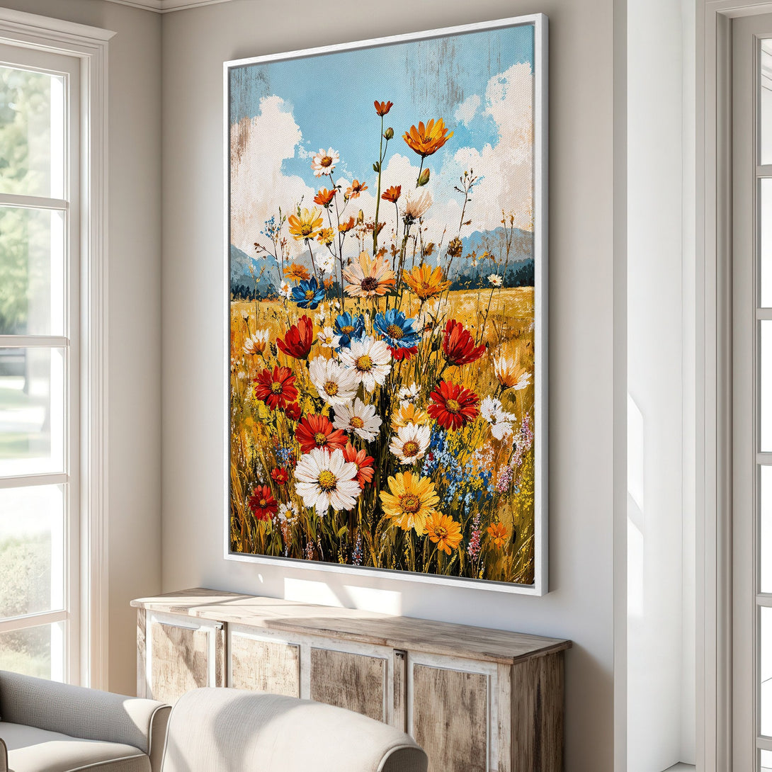 Canvas Print of vibrant wildflower painting in a bright, colorful palette. Perfect framed wall art for a touch of nature indoors.
