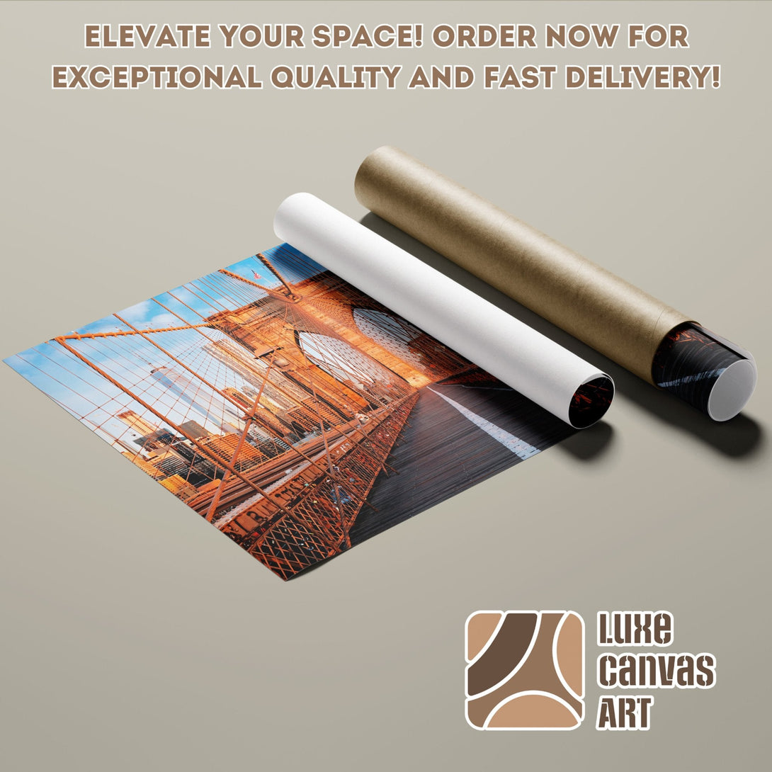 Poster roll of Brooklyn Bridge in warm tones. Elevate your space with this stunning art!