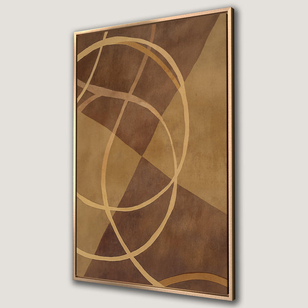 Framed Wall Art: Abstract geometric design in warm brown and gold tones. Modern canvas print for a stylish interior. Shop now for art that elevates your space!