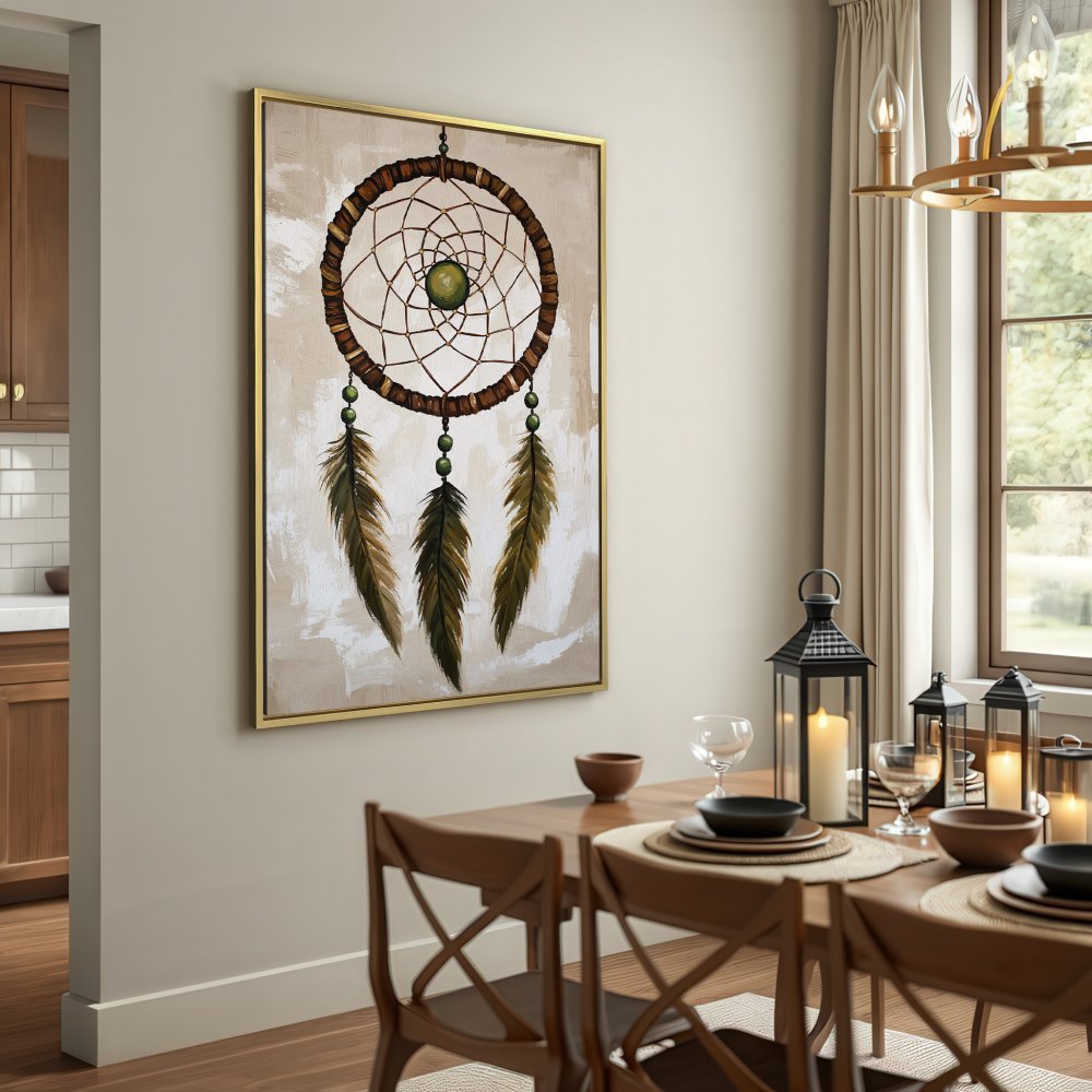 Canvas Print: Dreamcatcher wall art in neutral tones. Boho style decor for your home. Shop now!