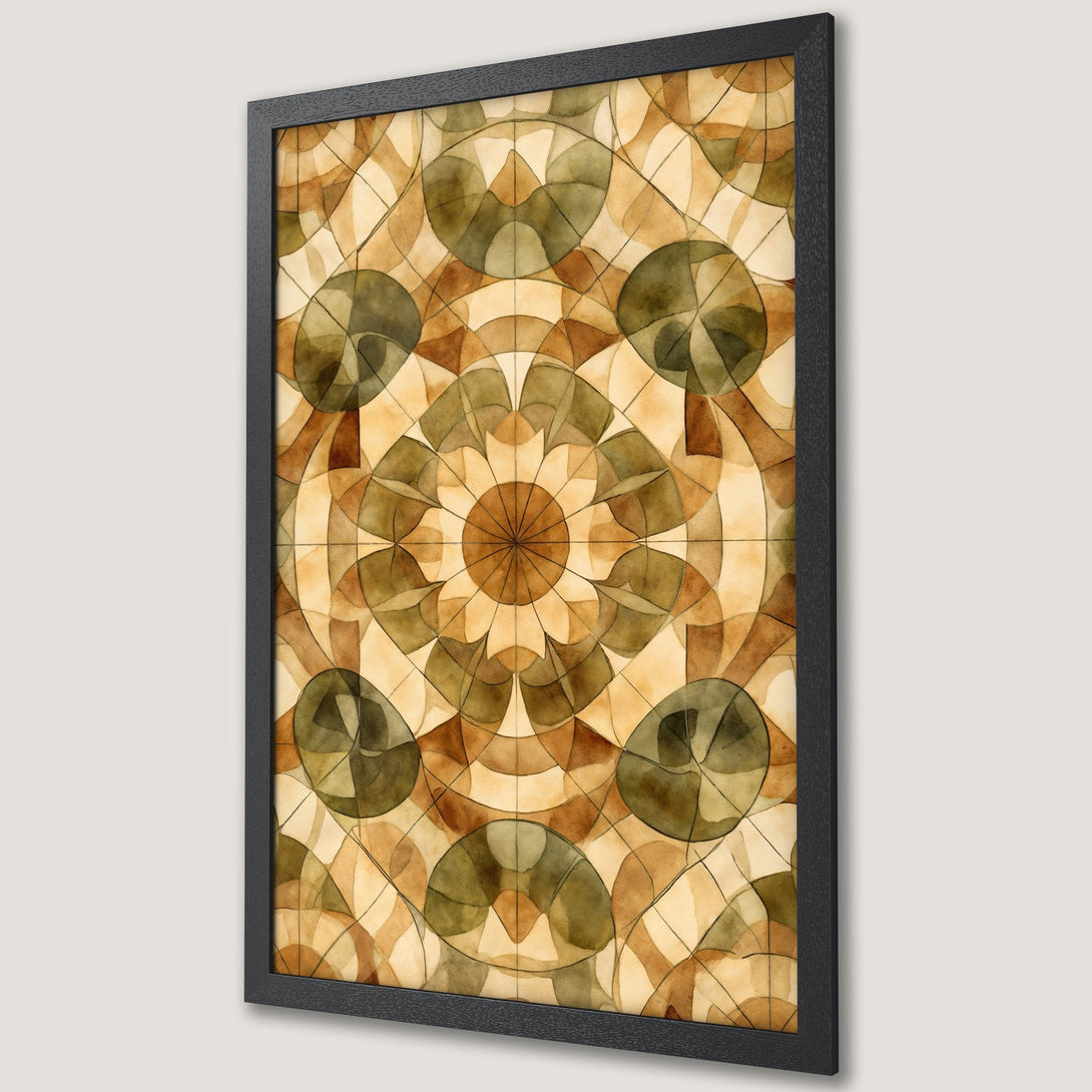 Framed Poster featuring an abstract watercolor design in earthy tones of brown and green, perfect for adding art to your space.