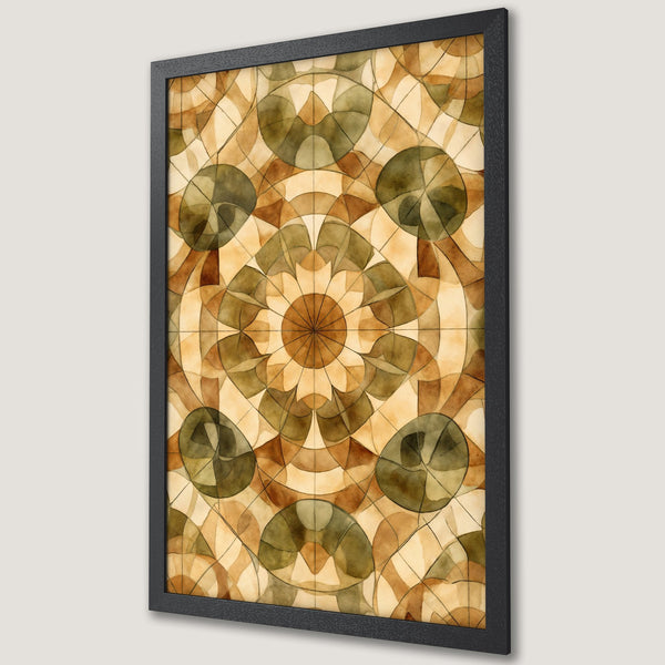 Framed Poster featuring an abstract watercolor design in earthy tones of brown and green, perfect for adding art to your space.