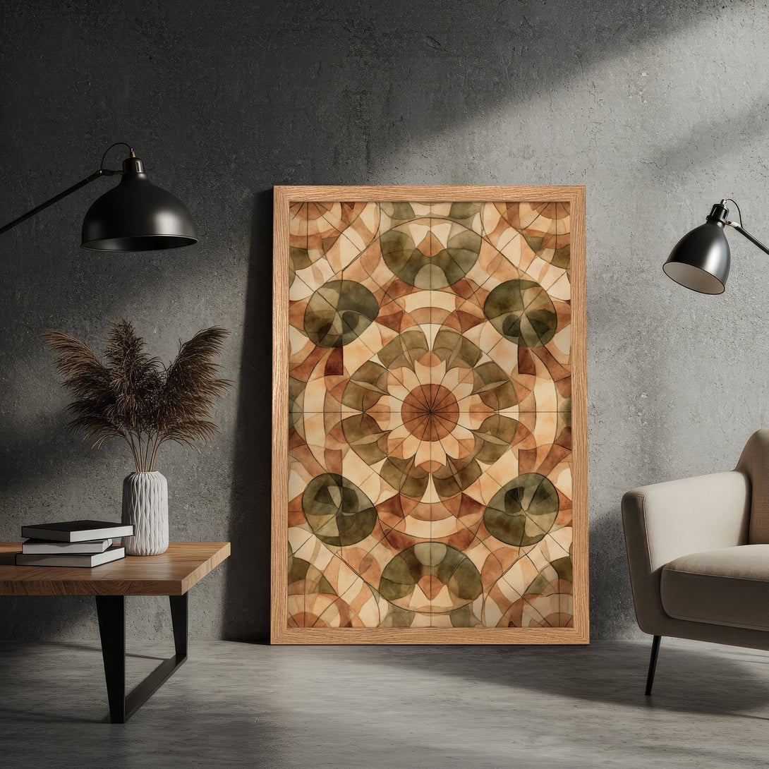 Framed Poster with abstract watercolor design in earth tones. Perfect for modern home decor.