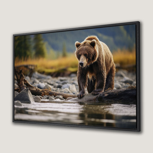Framed Wall Art: Majestic grizzly bear canvas print in warm brown tones, capturing nature's beauty. Perfect for wildlife lovers!