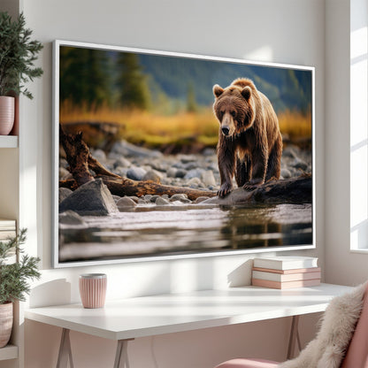 Brown Bear Hunting Fish Canvas Print Wall Art