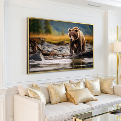 Brown Bear Hunting Fish Canvas Print Wall Art