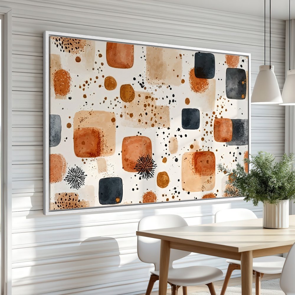 Framed Wall Art featuring abstract geometric design in warm earth tones. Add a touch of modern style to your space with this canvas print!