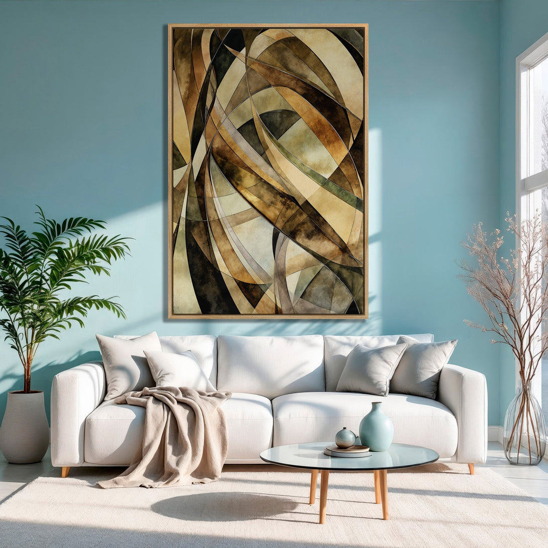 Framed Wall Art: Abstract art in warm earth tones. Modern canvas print adds a touch of elegance to any living room. Shop now!