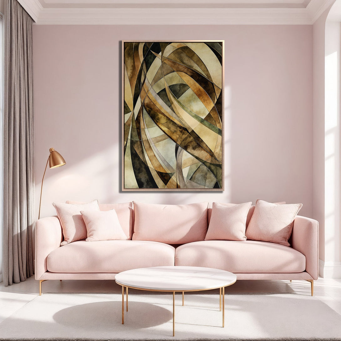 Framed Wall Art: Abstract art in warm brown and beige tones. Modern style canvas print adds a touch of elegance to any living room.