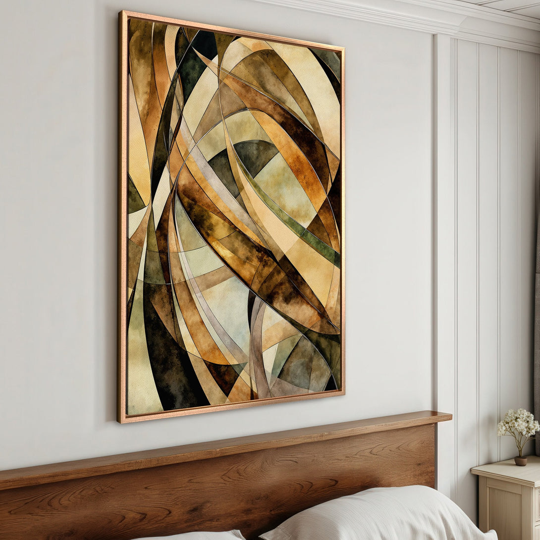 Framed Wall Art. Abstract watercolor art print in warm earth tones. Modern home decor featuring brown, beige, and olive green colors.