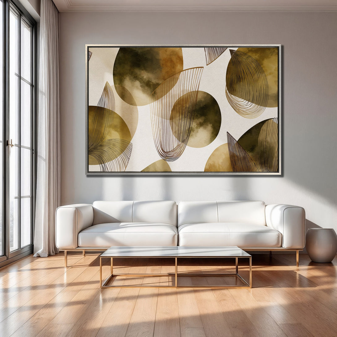 Framed Wall Art: Abstract geometric art in warm earth tones. Modern decor for living room. Enhance your space with this stylish canvas print.