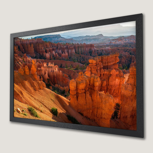 Framed Poster featuring Bryce Canyon landscape. Stunning orange rock formations with a natural, scenic style. Perfect wall art for your home.