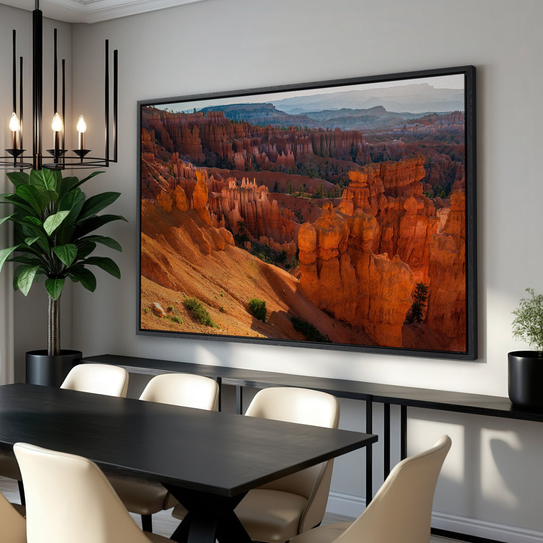 Framed Wall Art of Bryce Canyon landscape in warm orange and red hues. Modern art for your home. Canvas Print adds natural beauty to any room.