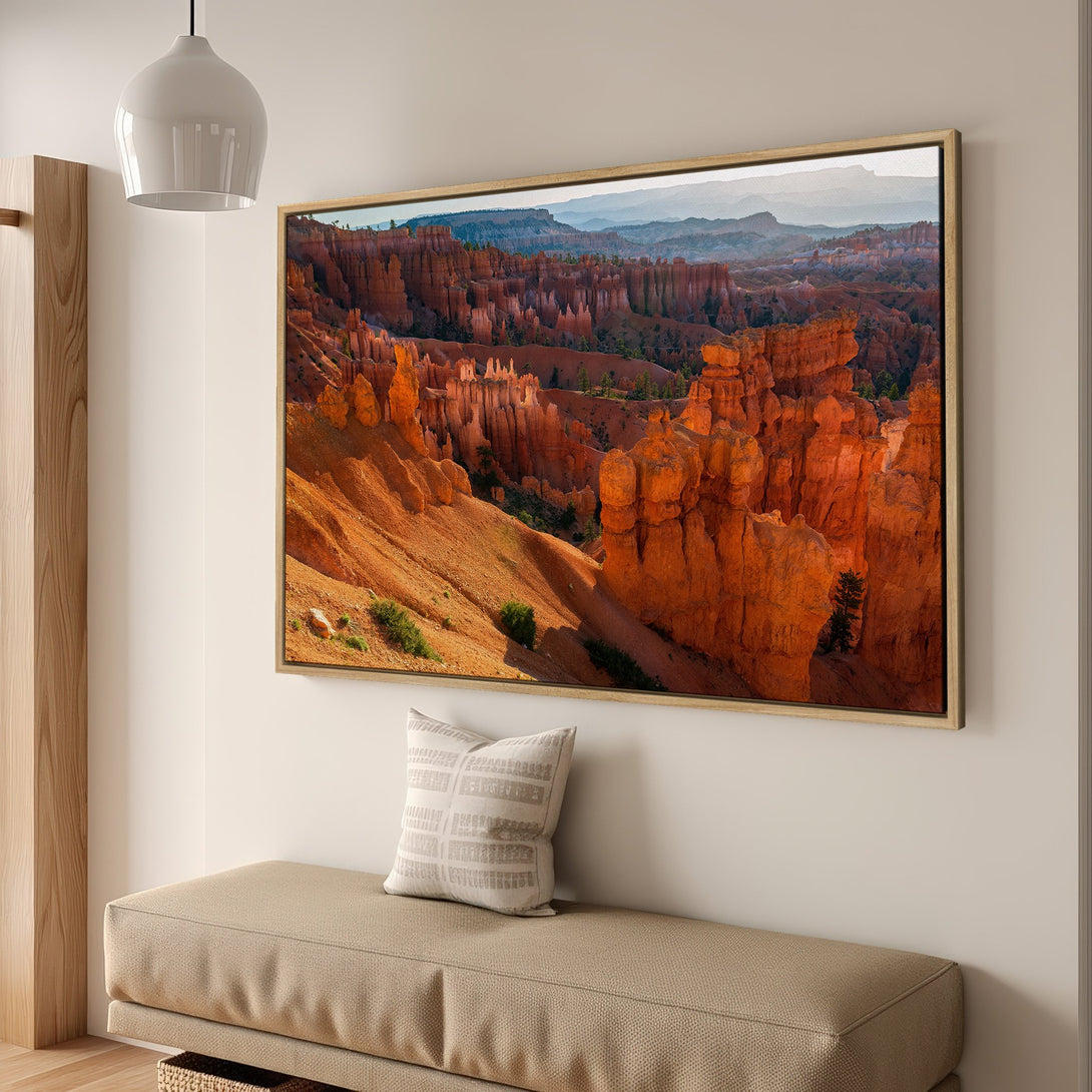 Framed Wall Art of Bryce Canyon landscape. Warm orange and blue color palette. Modern decor. Bring the beauty of nature home!