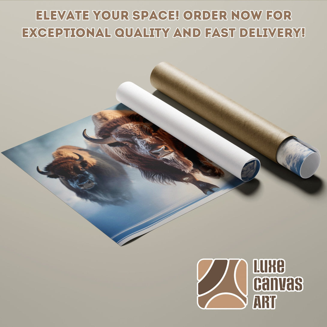 Poster Roll featuring bison art in earthy tones, perfect for home decor.