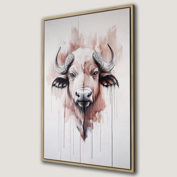 Framed Wall Art: Watercolor buffalo portrait in neutral tones. Add a touch of modern art to your home decor with this stunning canvas print.