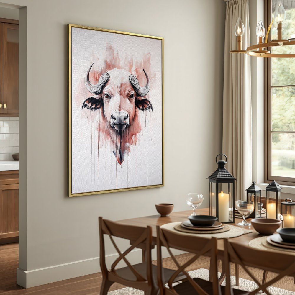 Canvas Print: Watercolor buffalo art in warm earth tones. Rustic wall decor for a modern home.