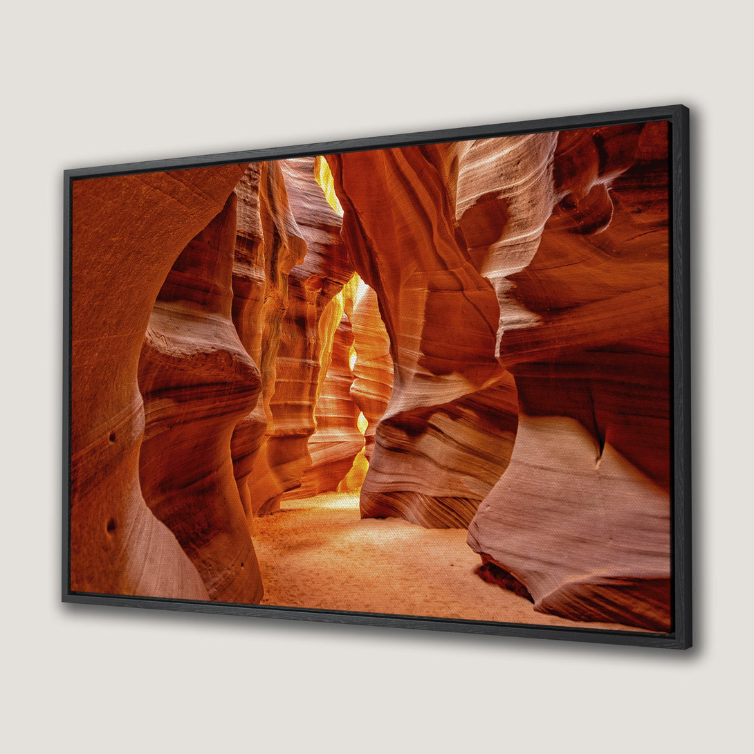 Framed Wall Art of Antelope Canyon. Stunning landscape art with warm orange and red hues. Bring the beauty of nature to your home!