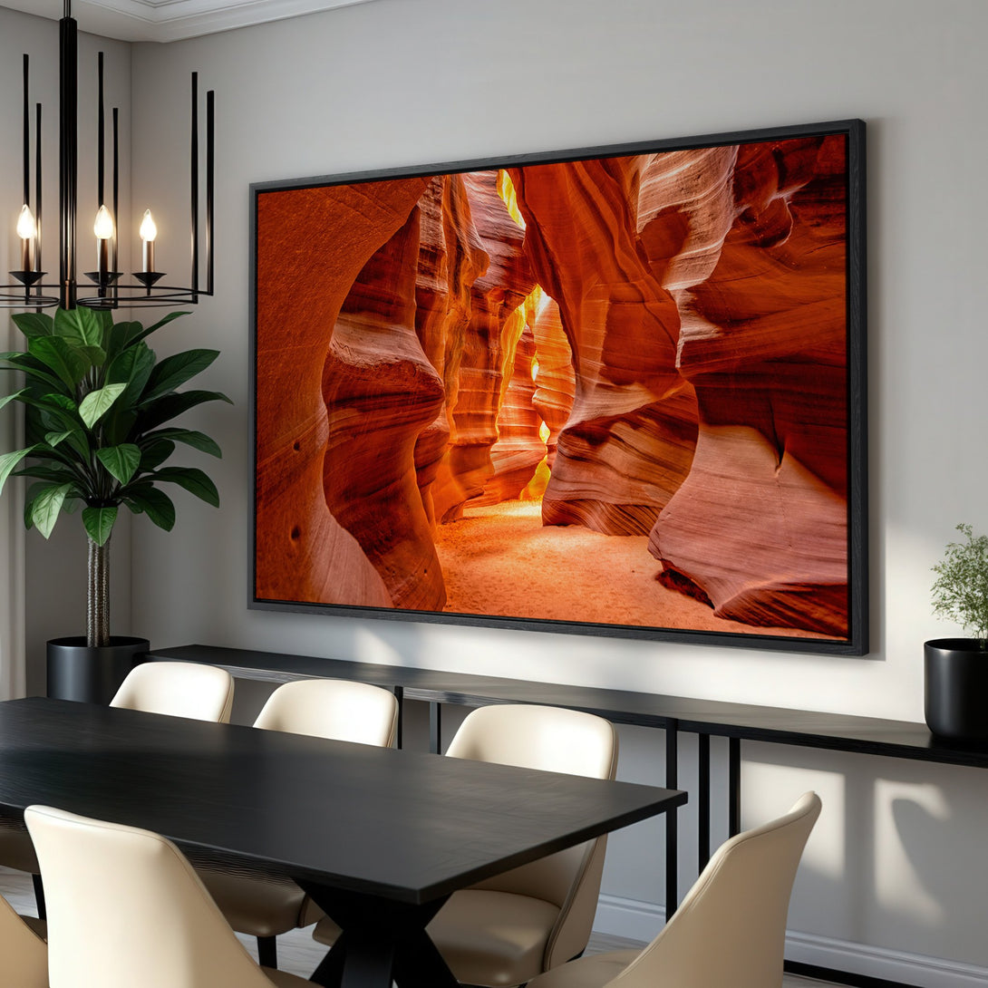 Framed Wall Art: Stunning canyon landscape Canvas Print in warm orange & red tones. Bring the beauty of nature into your home!