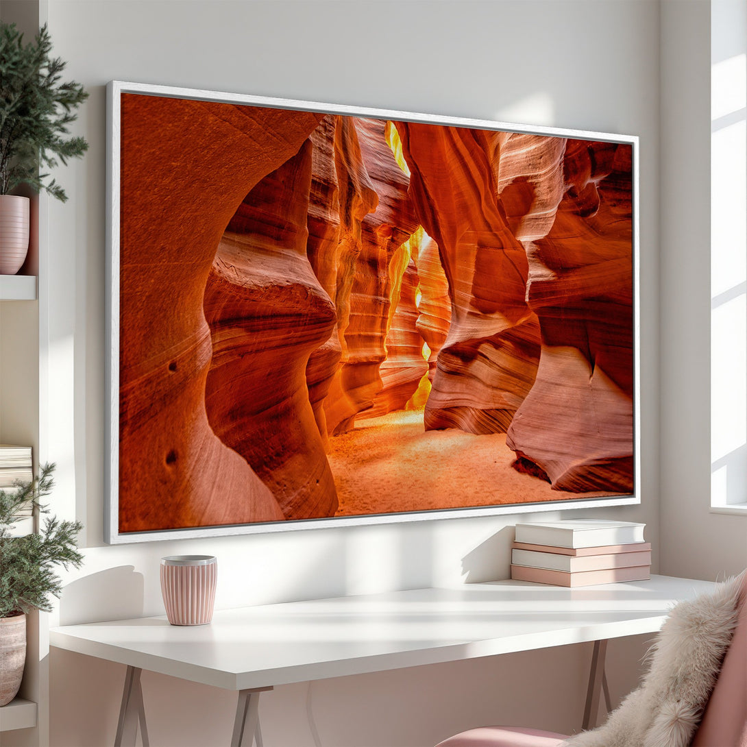 Framed Wall Art: Stunning canyon landscape Canvas Print in warm orange and red tones, perfect for adding natural beauty to your home decor.