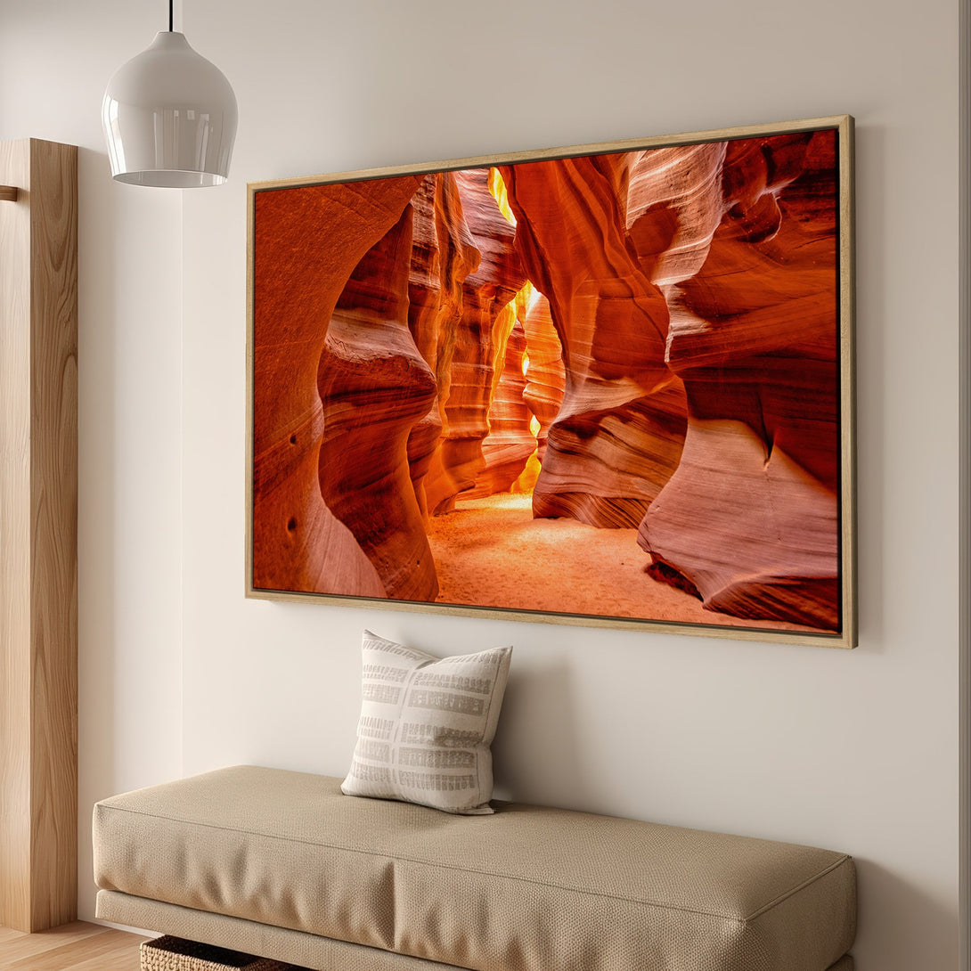 Framed Wall Art featuring a stunning canyon landscape in warm orange and red tones. Add a touch of nature's beauty to your home with this vibrant Canvas Print.