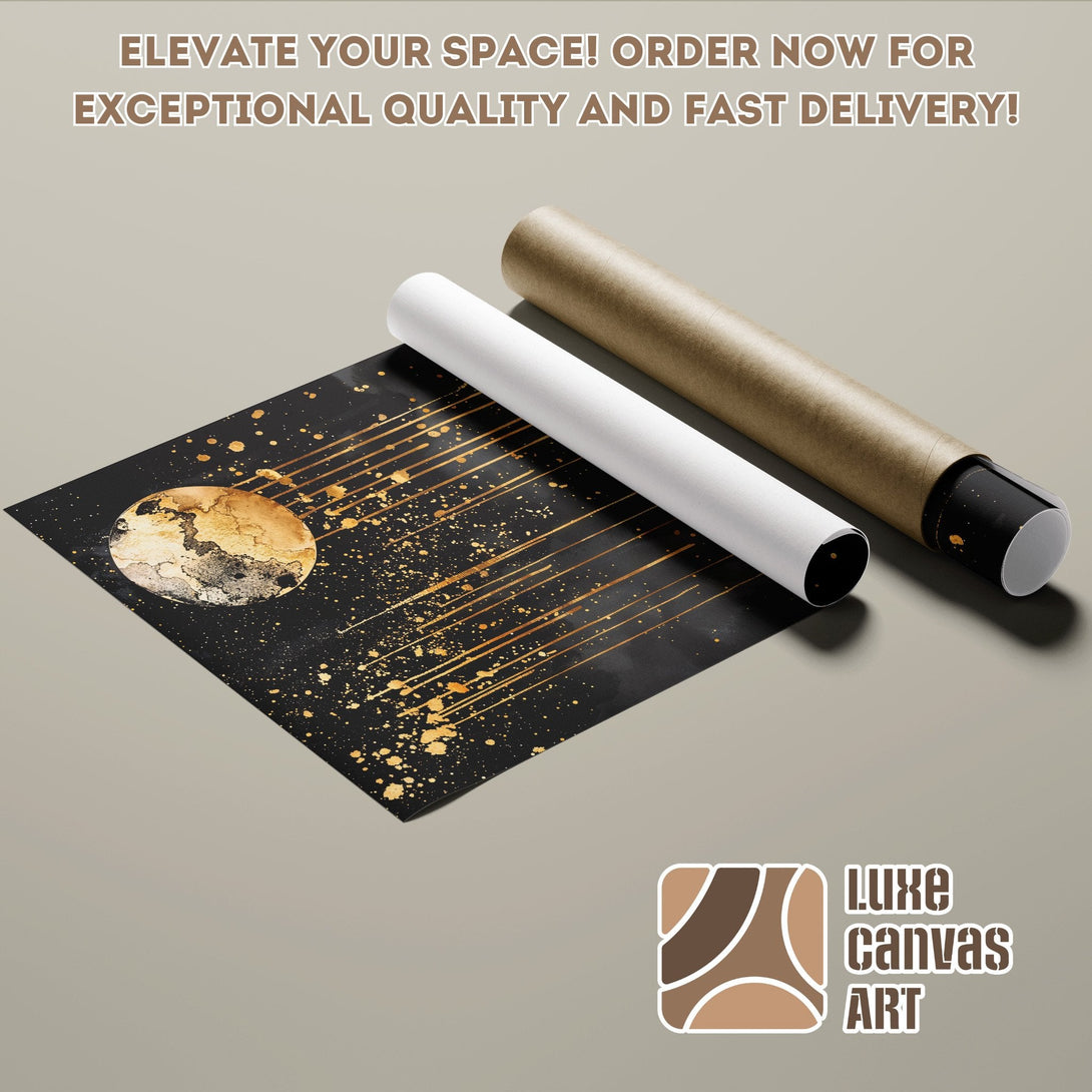Poster Roll with abstract gold and black art. Modern style, neutral color palette. Shop now!