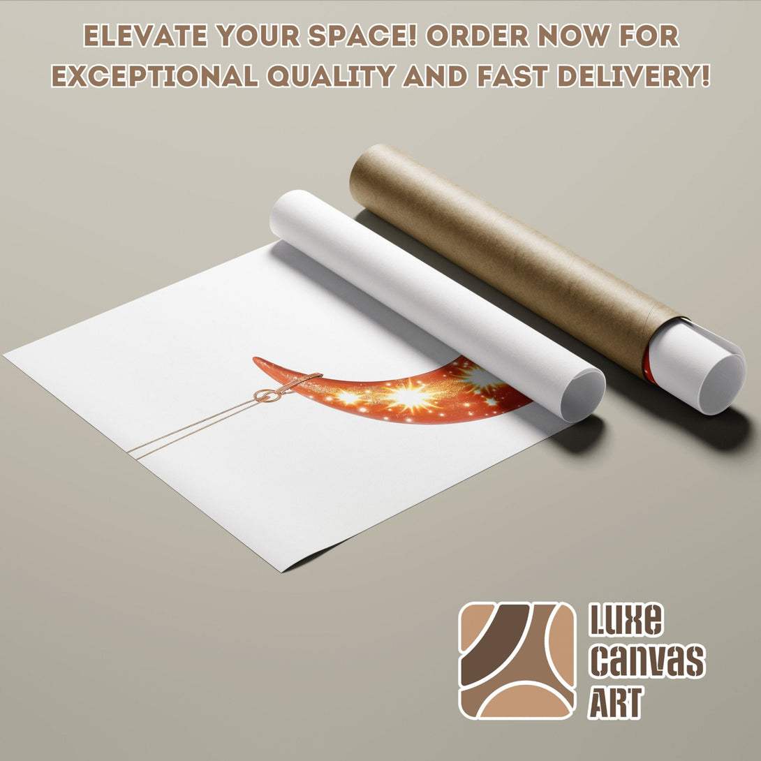 Poster Roll featuring a celestial crescent art print. Warm, earthy tones and modern style. Elevate your space!