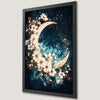 Celestial Floral Art Poster - Crescent Moon and Flowers