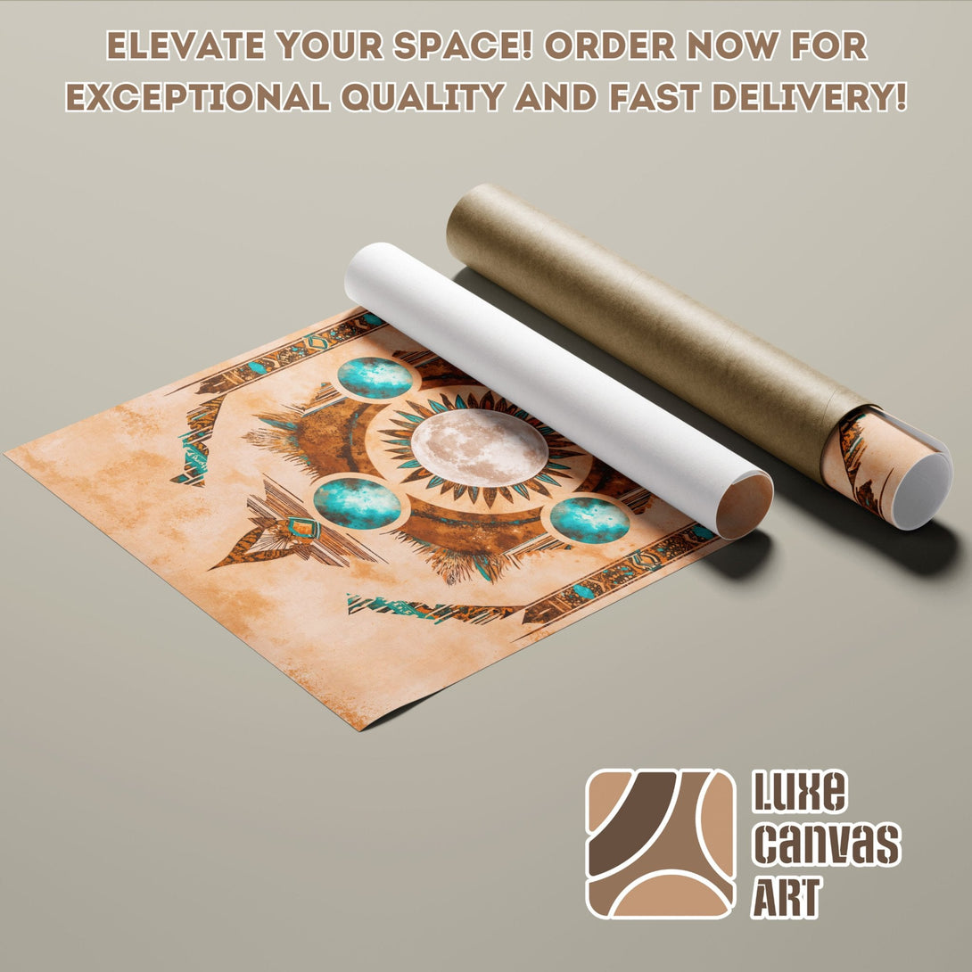 Poster Roll featuring an abstract design in earthy tones with turquoise accents. Elevate your space with this unique art poster!