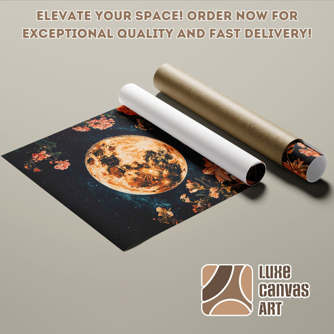 Poster Roll featuring a celestial design with a warm color palette. Perfect for adding art to your space!