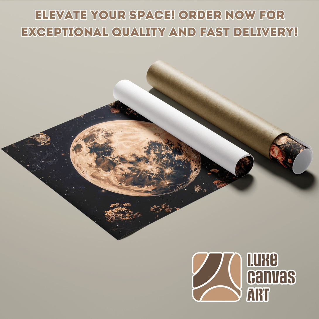 Poster Roll featuring a celestial planet design. Earthy tones and artistic style. Elevate your space with this stunning poster!