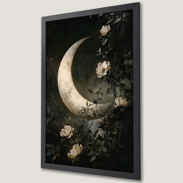 Framed Poster: Raven perched on a gate. Abstract art style, moody color palette of black, gray, and teal. Perfect for wall decor.