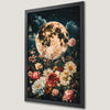 Celestial Starry Night Art Poster with Full Moon and Floral Details