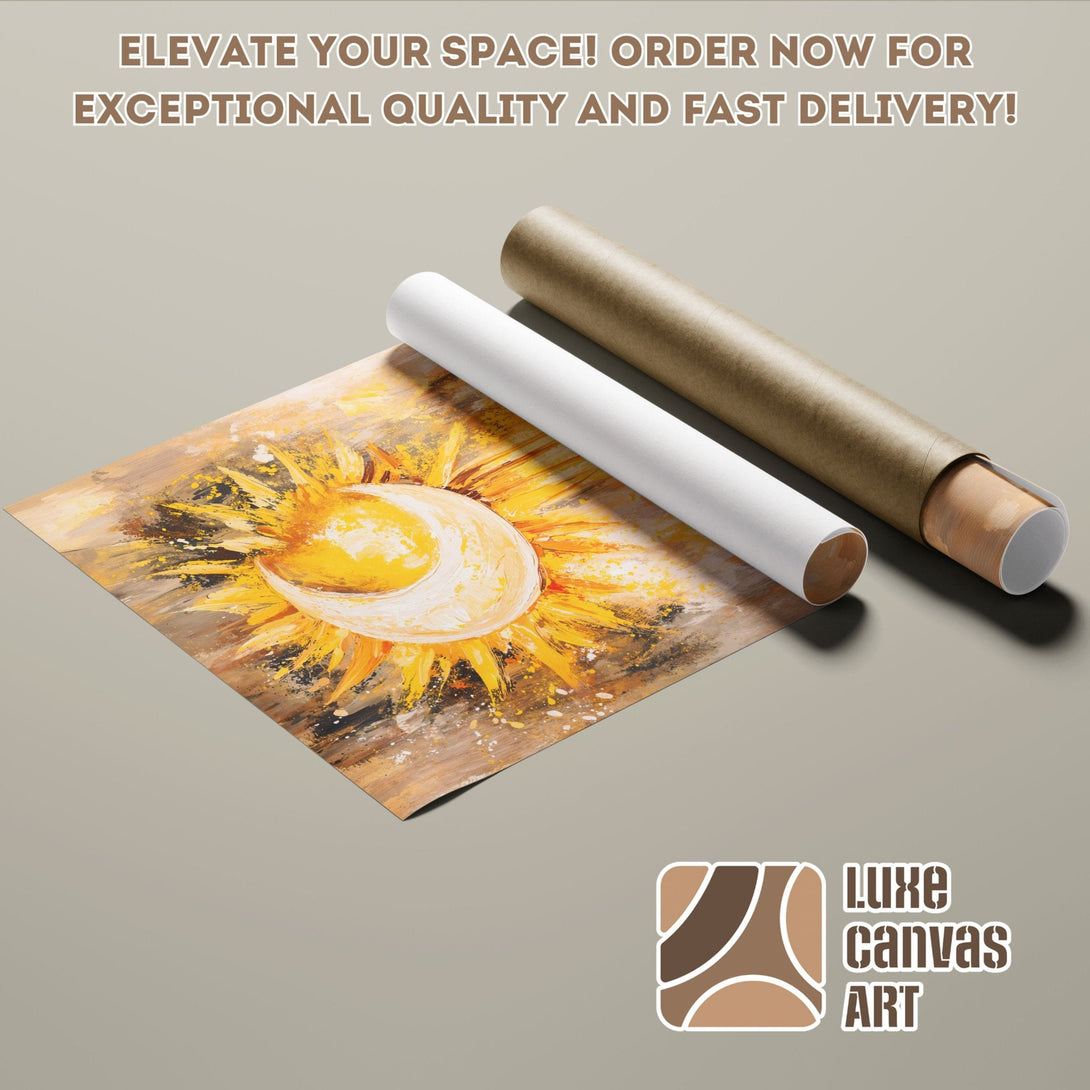 Poster Roll featuring a vibrant sunflower painting in warm yellow and brown tones. Elevate your space with this art poster!