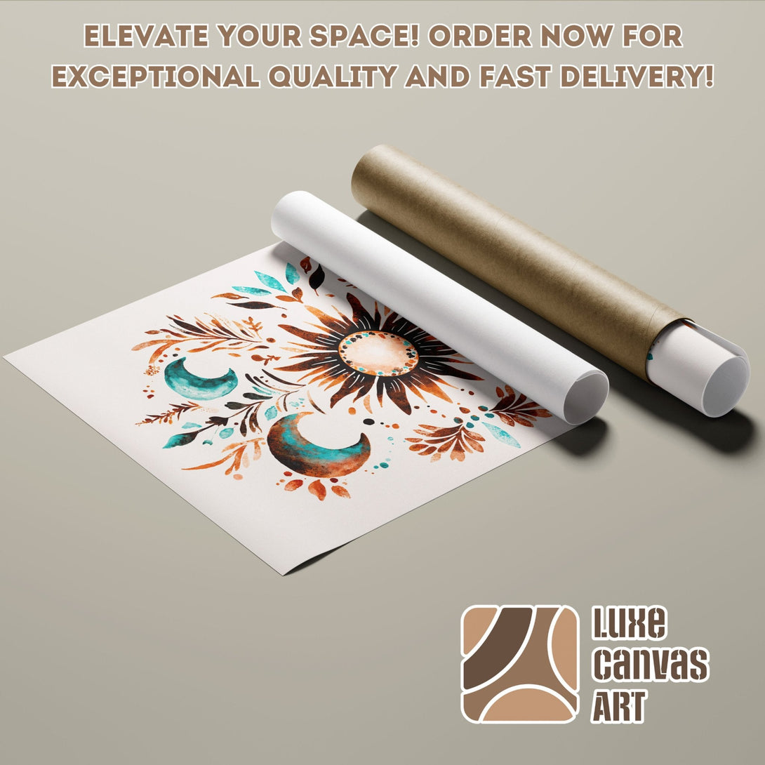 Poster Roll featuring watercolor floral art in teal, brown, and orange tones. Elevate your space!