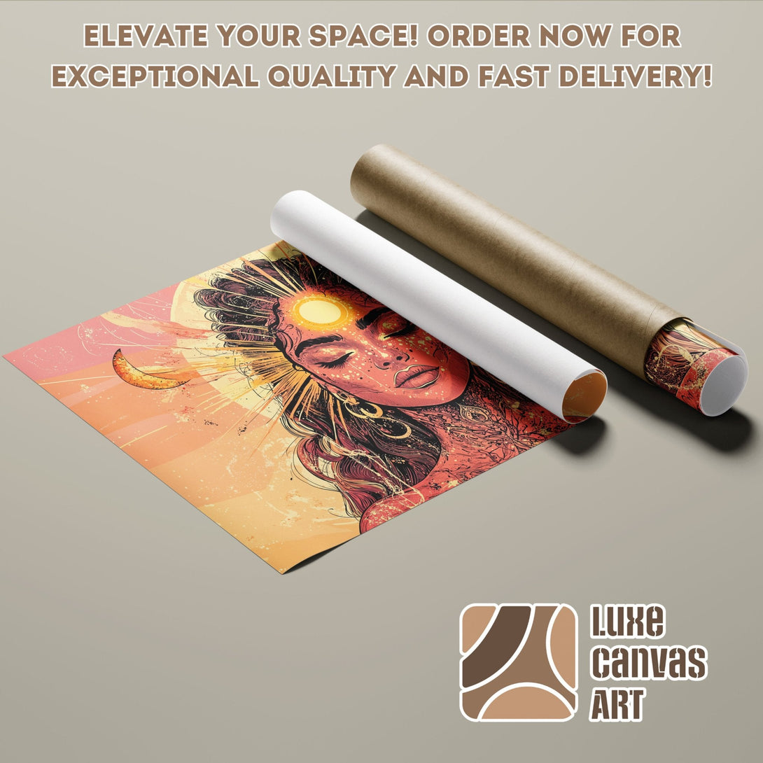 Poster Roll featuring a woman's face in warm, earthy tones. Modern art print for your home!