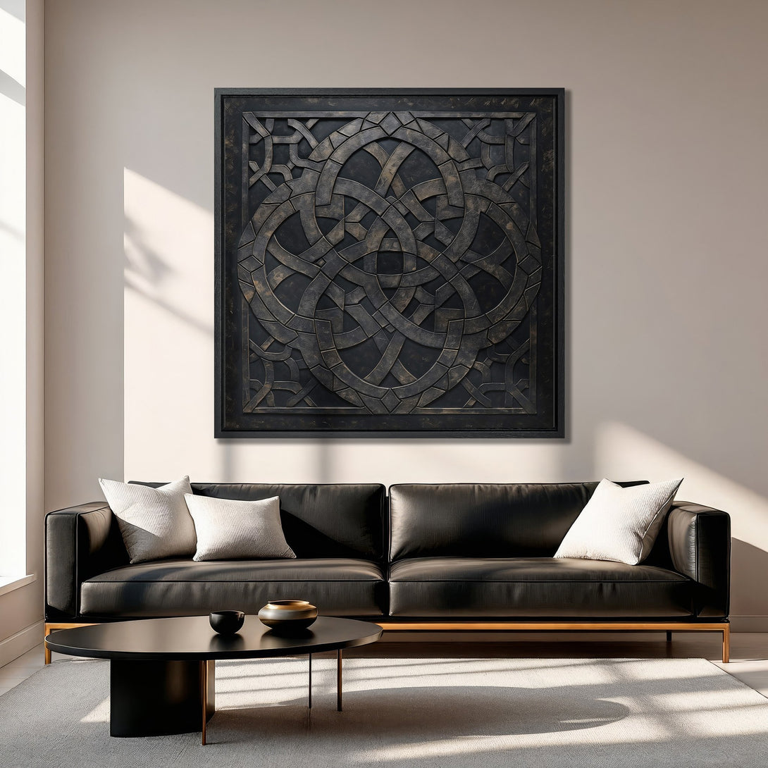 Framed Wall Art: Modern abstract design in black and bronze tones. Adds a touch of elegance to any living room. Shop our collection today!