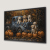 Charming Blue Old Pickup Canvas Print with Puppies Art