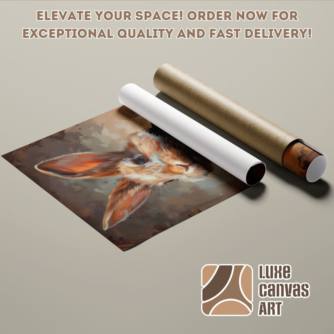 Poster Roll featuring a detailed rabbit portrait in warm earth tones. Perfect art for your space!